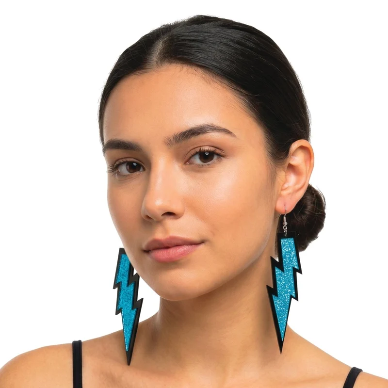 Neon Blue Lightning Bolt Earrings, 2 Count