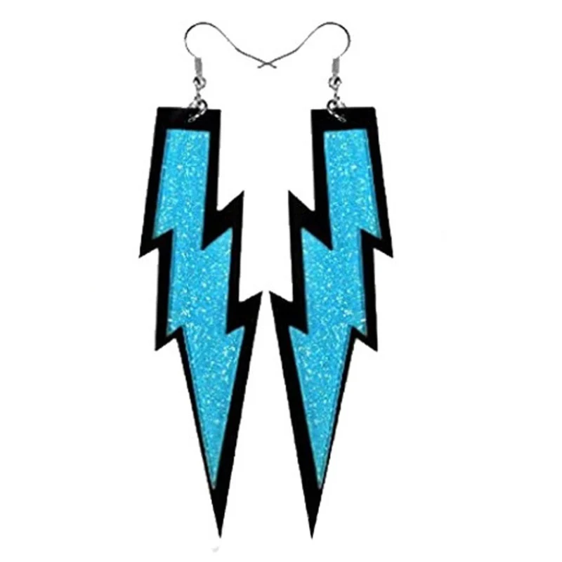 Neon Blue Lightning Bolt Earrings, 2 Count