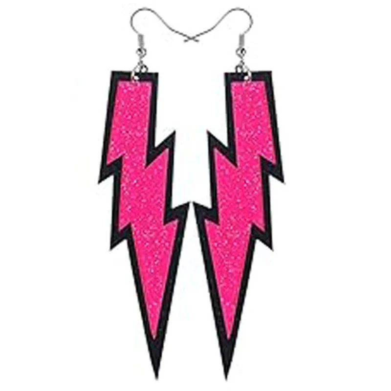 Neon Pink Lightning Bolt Earrings, 2 Count