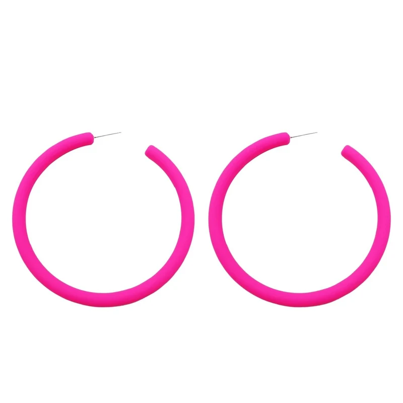 Neon Pink Hoop Earrings, 2 Count