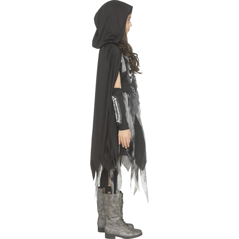 Bone Reaper Costume for Kids, Black Hooded Cape and Dress
