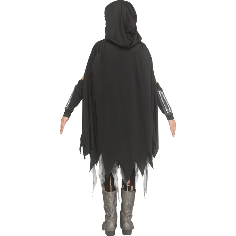 Bone Reaper Costume for Kids, Black Hooded Cape and Dress