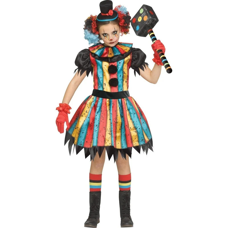 Carny Clown Costume for Kids, Multicolored Dress