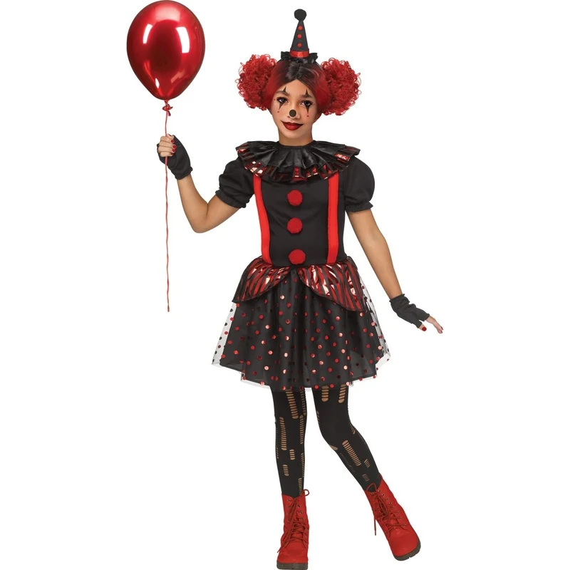 Chrome Clown Costume for Kids, Black and Red Dress