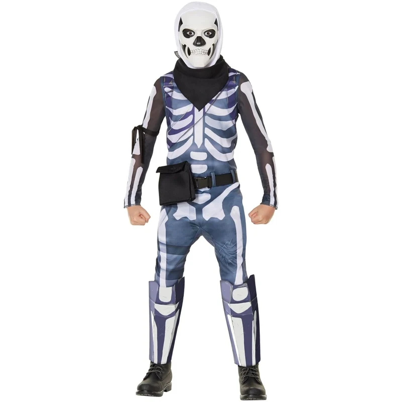 Fortnite Skull Trooper Costume for Kids, Jumpsuit, Bandana, Mask with Hood
