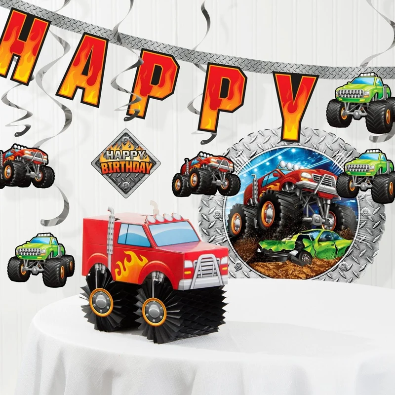 Monster Truck Rally Birthday Spiral Decoration Kit, 5 Count