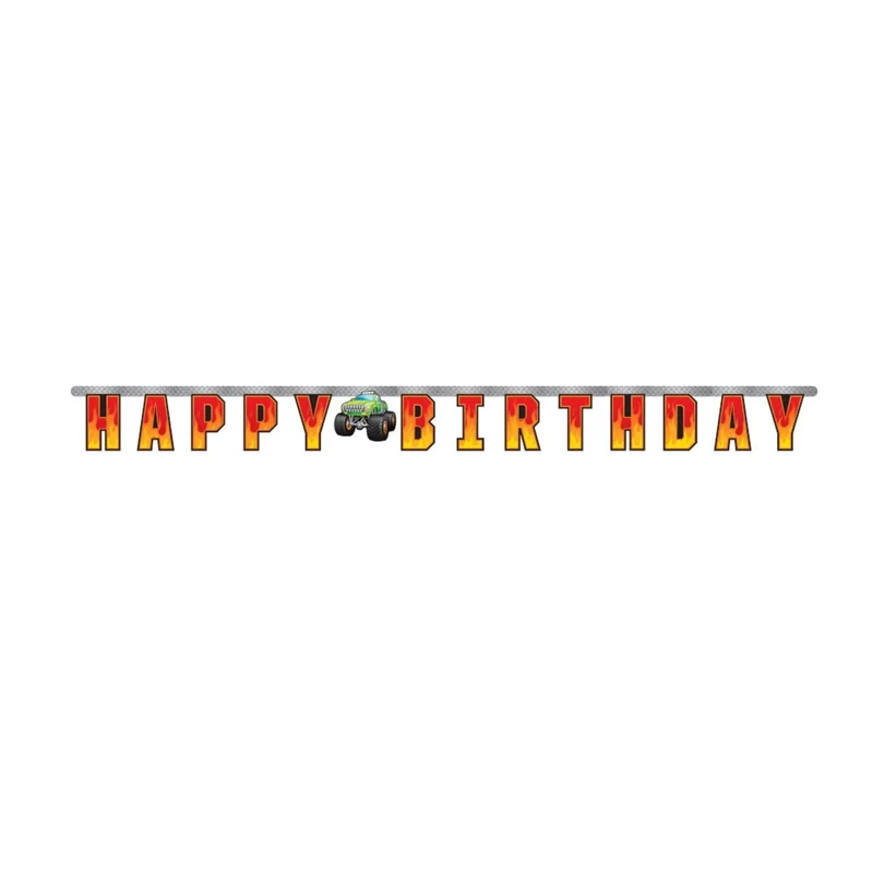 Monster Truck Rally Happy Birthday Jointed Banner, 84 Inches, 1 Count