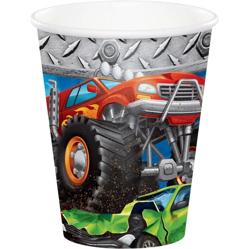 Monster Truck Rally Birthday Paper Cups, 9 Oz, 8 Count