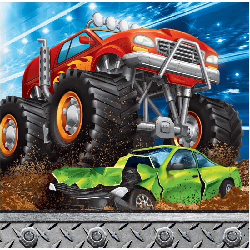 Monster Truck Rally Birthday Small Beverage Napkins, 16 Count