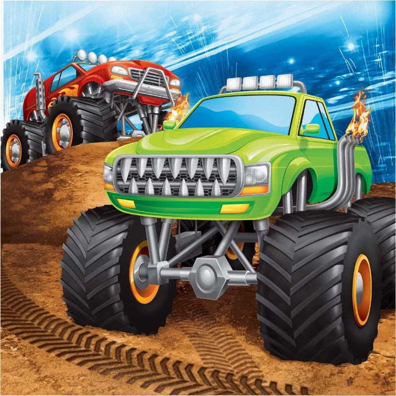 Monster Truck Rally Birthday Large Lunch Napkins, 16 Count