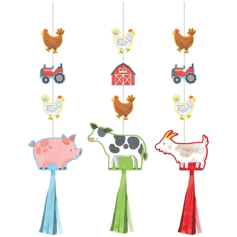 Farm Animals Birthday Hanging Cutouts with Tassels, 3 Count