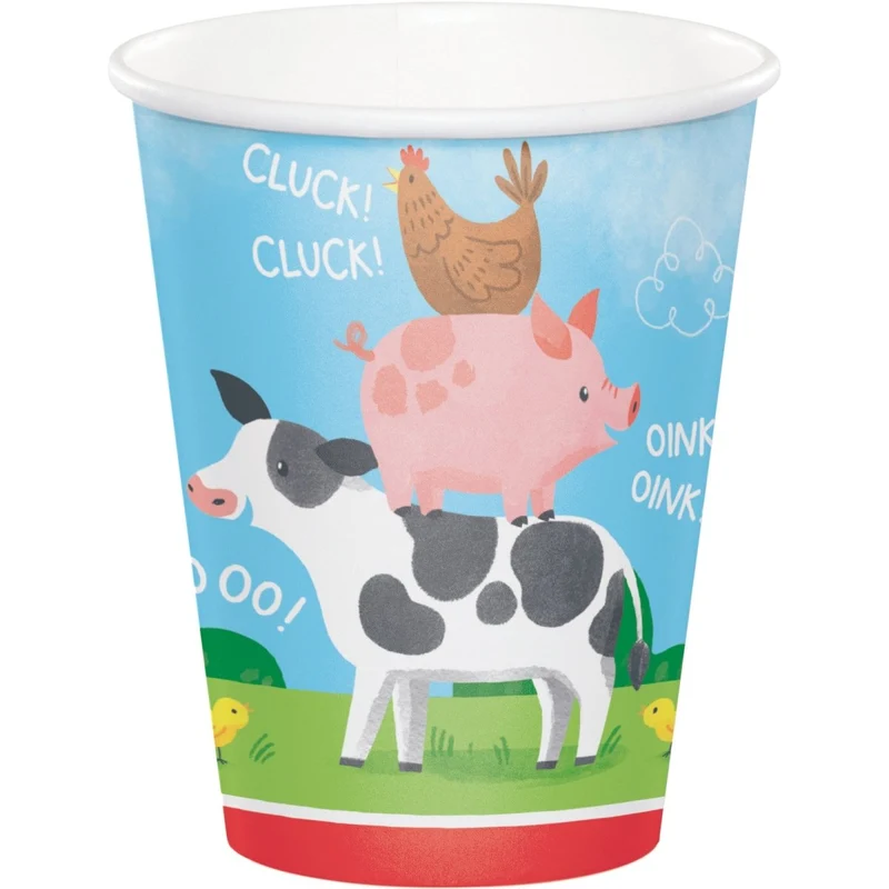 Farm Animals Birthday Paper Cups, 9 Oz, 8 Count
