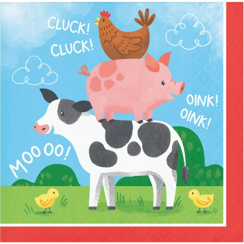 Farm Animals Birthday Small Beverage Napkins, 16 Count