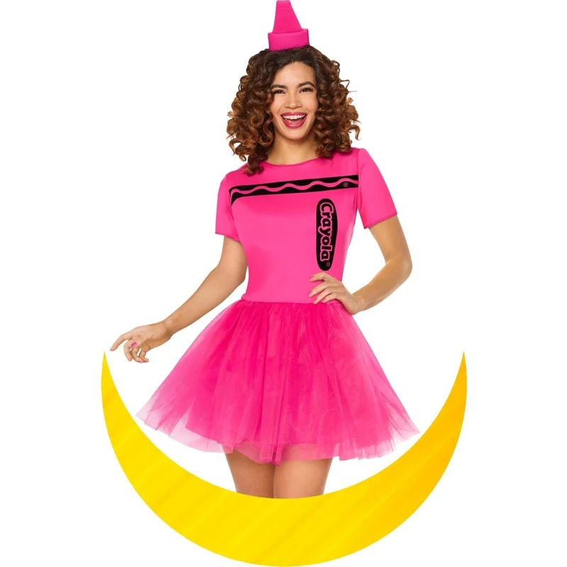 Pink Crayola Costume for Adults, Dress and Headpiece