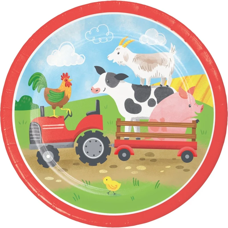 Farm Animals Birthday Small Round Dessert Paper Plates, 7 Inches, 8 Count