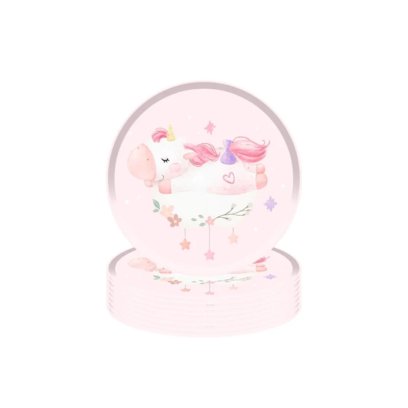 Unicorn Dreams Birthday Large Round Lunch Paper Plates, 9 Inches, 8 Count