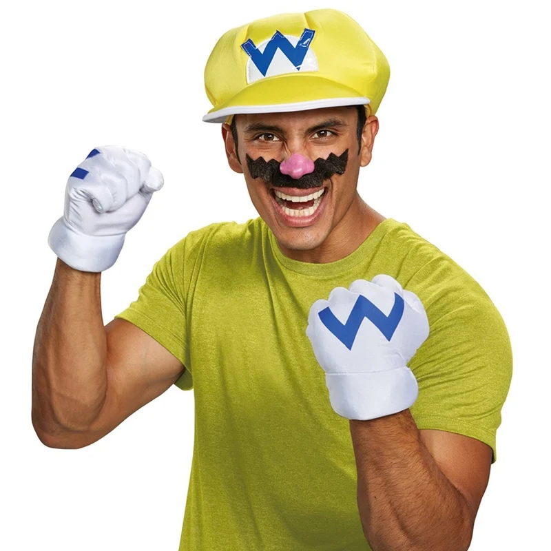 Wario Accessory Kit for Adults, Super Mario Bros, Hat, Gloves and Mustache