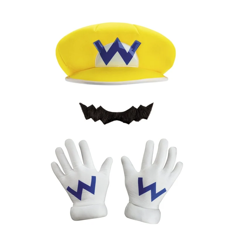 Wario Accessory Kit for Adults, Super Mario Bros, Hat, Gloves and Mustache
