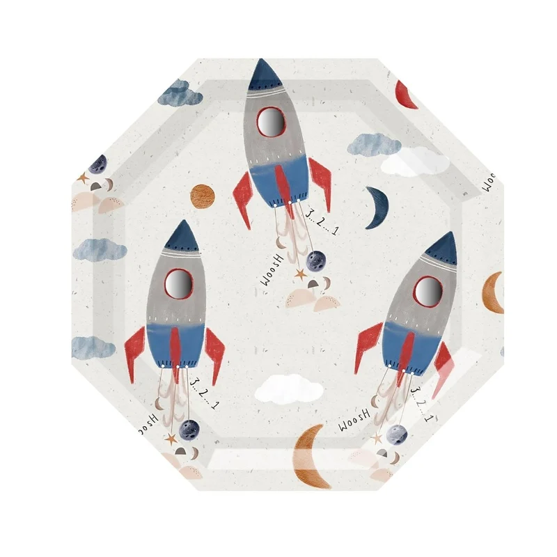 Rocket Blast Birthday Large Lunch Paper Plates, 9 Inches, 8 Count