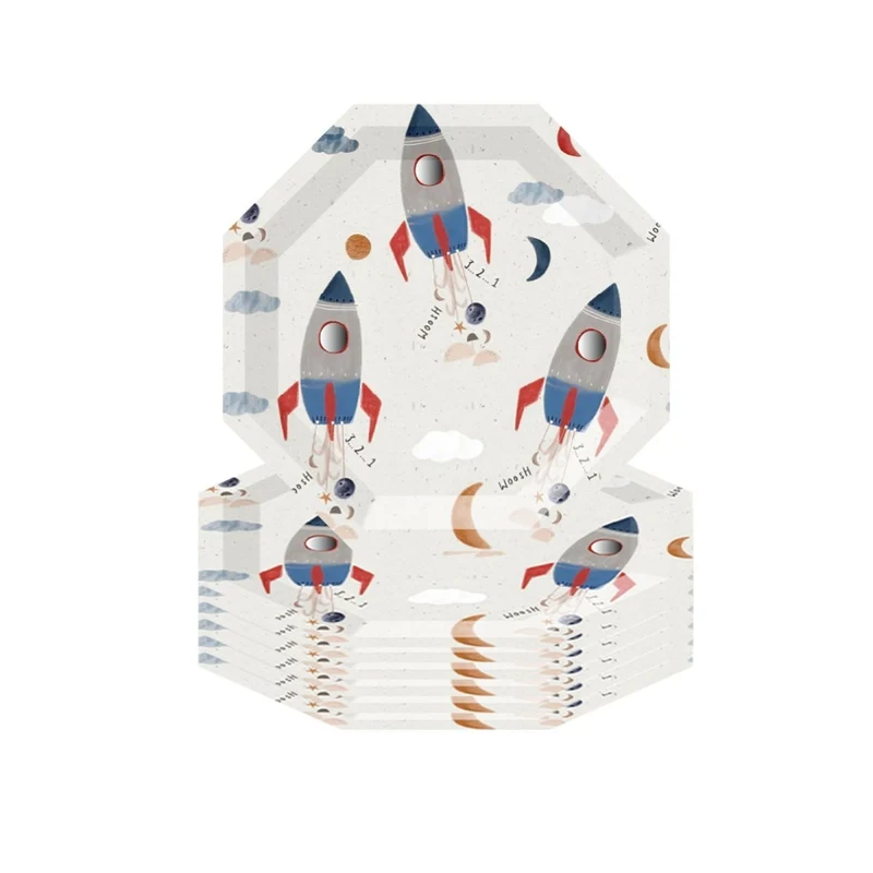 Rocket Blast Birthday Large Lunch Paper Plates, 9 Inches, 8 Count