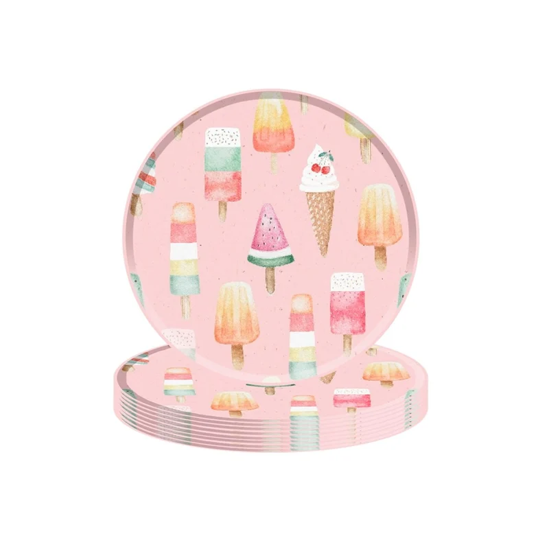 Frosty Delight Birthday Large Round Lunch Paper Plates, 9 Inches, 8 Count