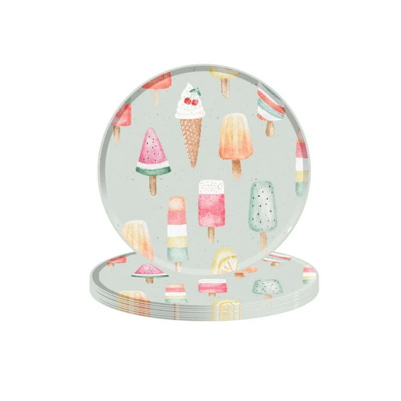 Frosty Delight Birthday Small Round Dessert Paper Plates, 7 Inches, 8 Count