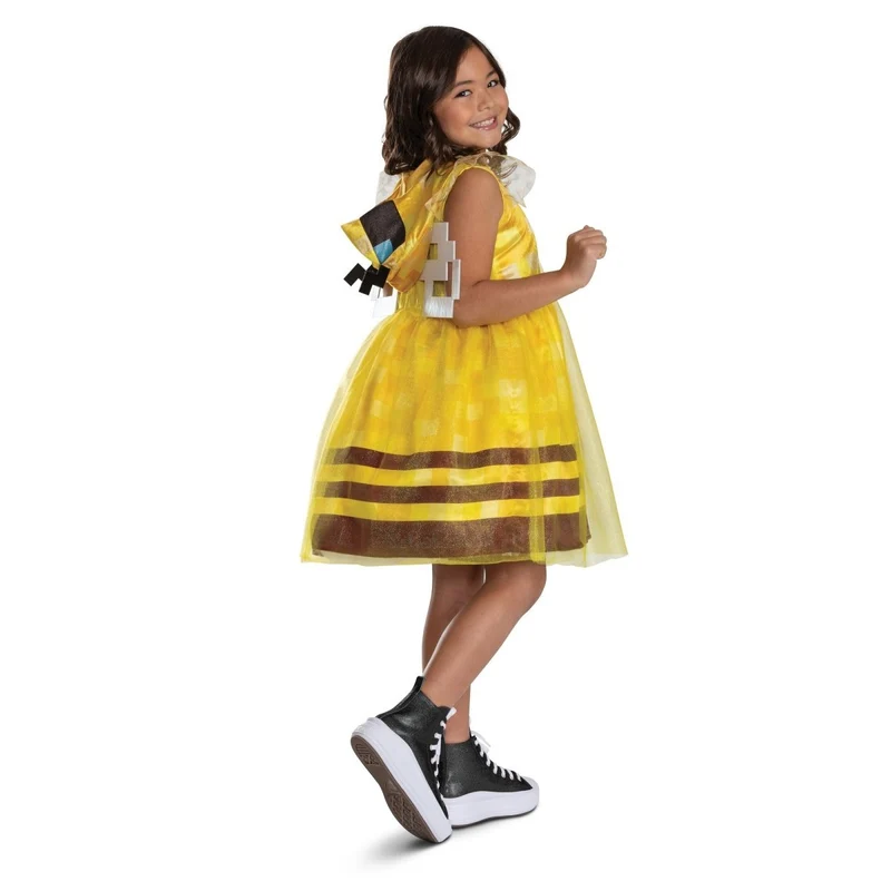 Bee Girl Dress Costume for Kids, Minecraft, Hooded Dress with Wings