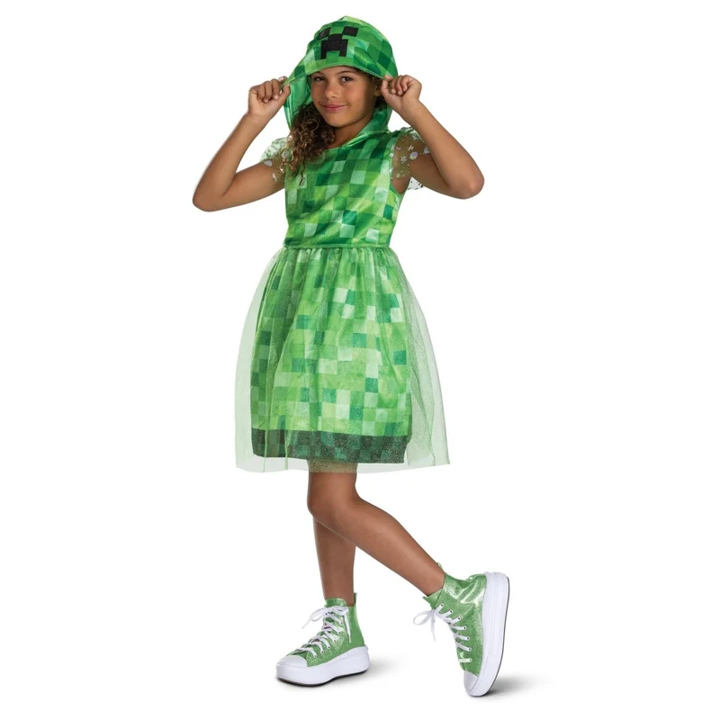 Creeper Classic Dress Costume for Kids, Minecraft, Hooded Dress