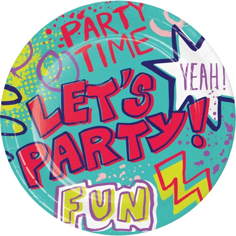 Graffiti Party Birthday Small Round Dessert Paper Plates, 7 Inches, 8 Count