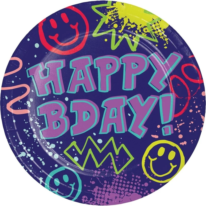 Graffiti Party Birthday Large Round Lunch Paper Plates, 9 Inches, 8 Count